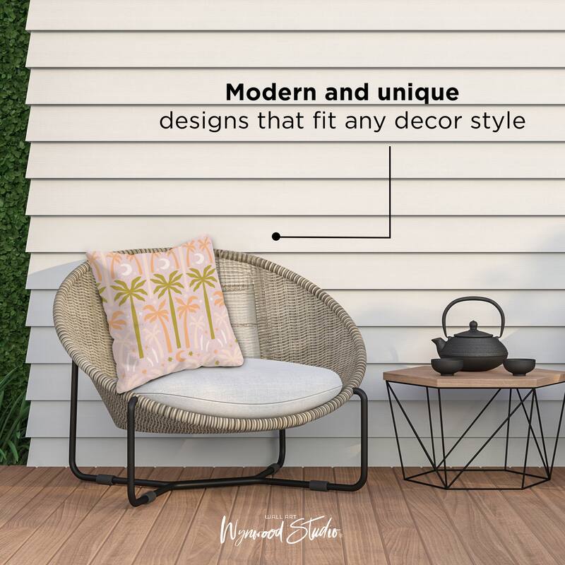 Wynwood Studio Retro Tropical Outdoor Throw Pillow, 18" x 18", Blush Oasis Bed Bath & Beyond